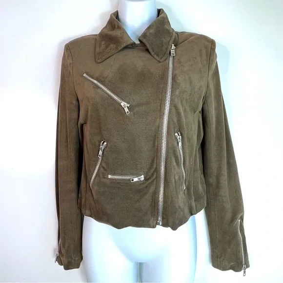 Olivaceous Vegan Faux Suede Moto Jacket Size Small - Picture 12 of 12